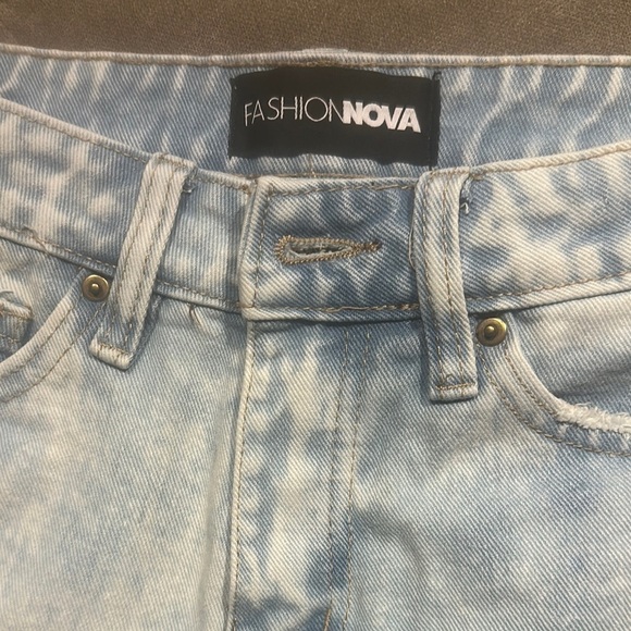 Fashion Nova Blue Distressed Jean Shorts High-Waisted - Picture 3 of 4